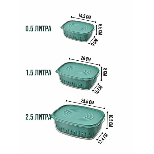 Контейнер для хранения и мытья овощей и фруктов зеленый