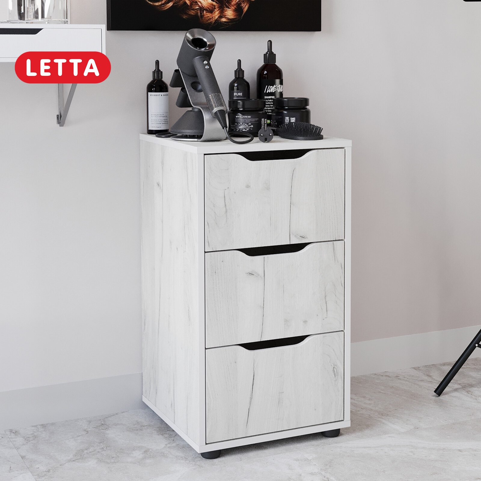 фото Комод Прага 3 ящика малый Крафт белый 400х732х410