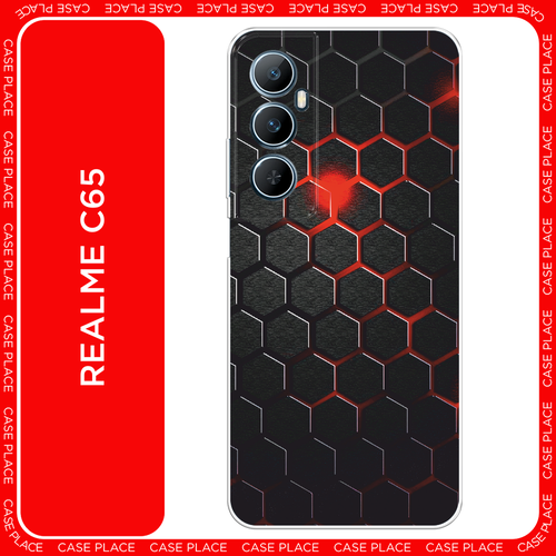 Силиконовый чехол на Realme C65 / Реалми С65 Фон соты красные силиконовый чехол на realme 5 pro реалми 5 про фон соты красные
