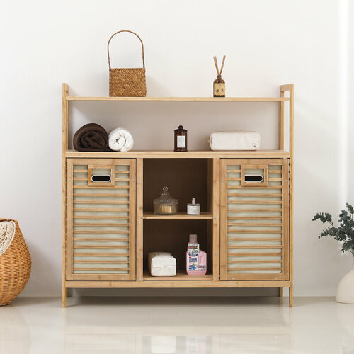 Стеллаж для ванной с корзинами для белья Bambuchka из бамбука Этажерка для ванной размер 100х30х95 см 17375₽