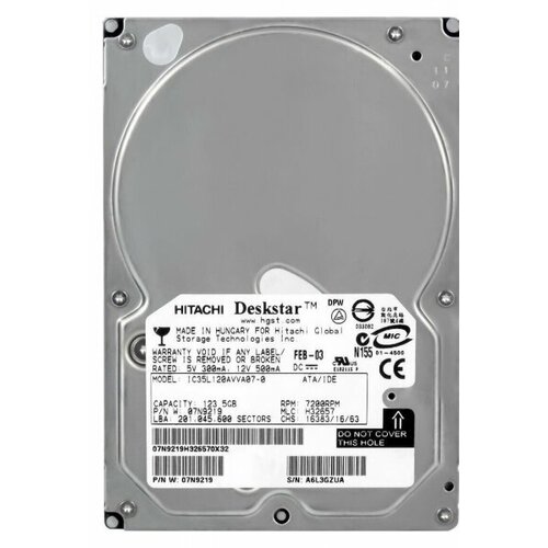 Жесткий Диск Hitachi 07N9219 7200 IDE 120Gb HDD 5225₽