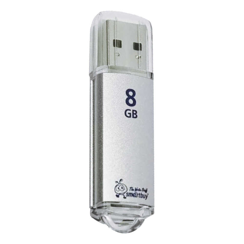 Флеш-диск 8 GB, SMARTBUY V-Cut, USB 2.0, металлический корпус, серебристый, SB8GBVC-S упаковка 3 шт.