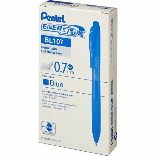 Ручка гелевая Pentel автоматическая, Energel-X 0,7 мм, 12 шт, красный стержень