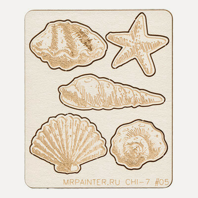 Изображение товара Mr.Painter CHI-7-CI53 Чипборд 7 х 8.5 см 05 Ракушки декоративная вырезка для скрапбукинга