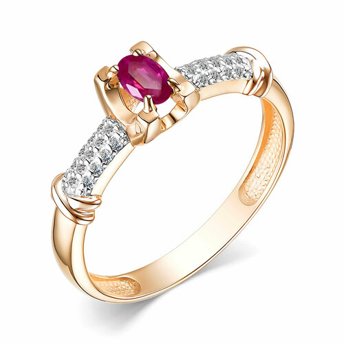 Кольцо Diamant online, красное золото, 585 проба, бриллиант, рубин, размер 17.5, розовый алькор кольцо с рубином и бриллиантами из красного золота 13538 103 размер 18 5