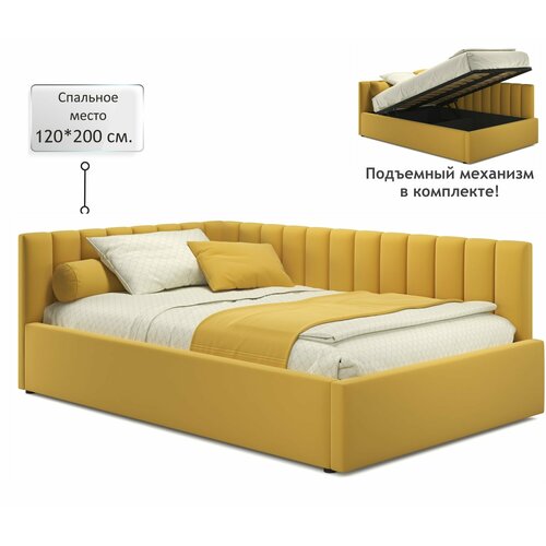 Кровать Milena Zeppelin 120х200 темная подъемная, из велюра, с ортопедическими ламелями, с ящиком для хранения