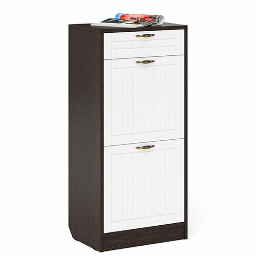 Прихожая П-6 Тумба для обуви 2 секции, цвет венге/фасады МДФ белое дерево фрезеровка прованс