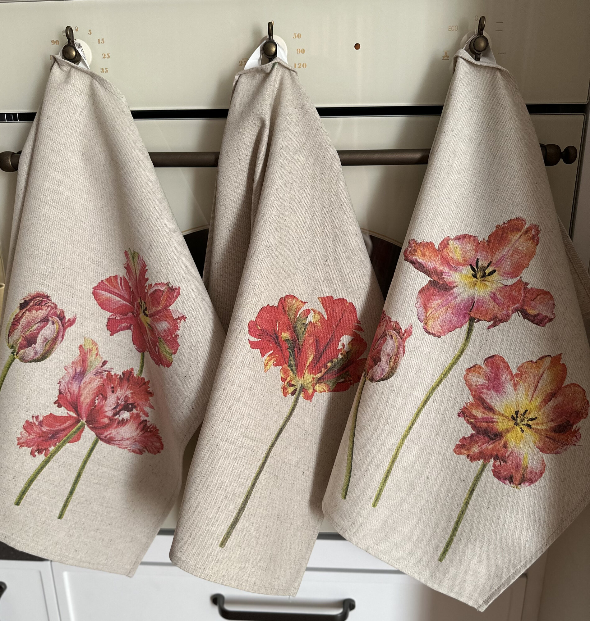 Набор кухонных полотенец «Фрэнсис» - Лен / Хлопок (3шт - 45*60см), Беларусь, цветы, тюльпаны, весна, лето