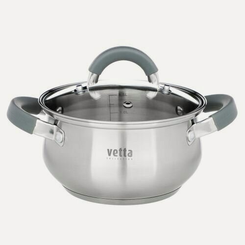 Изображение товара Кастрюля Vetta Вена 16х9,5см. 1,9л. со стеклянной крышкой, индукция (822-043)