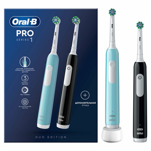 Набор электрических зубных щеток ORAL-B Pro Series 1 DuoD3055233H чернаябирюзовая 3 режима тип 3791 6456₽