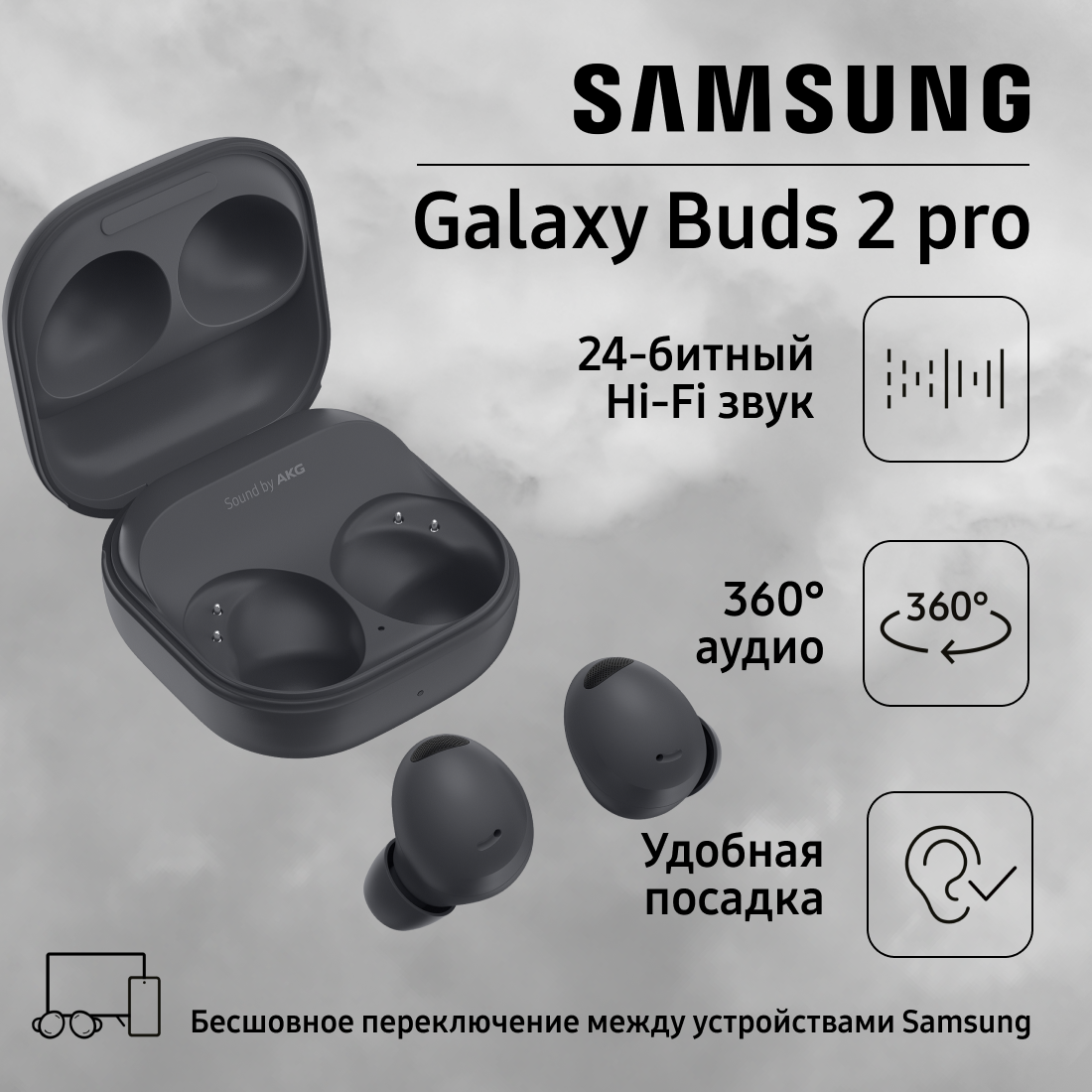 Беспроводные наушники Samsung Galaxy Buds 2 Pro, Black, Graphite, Черные