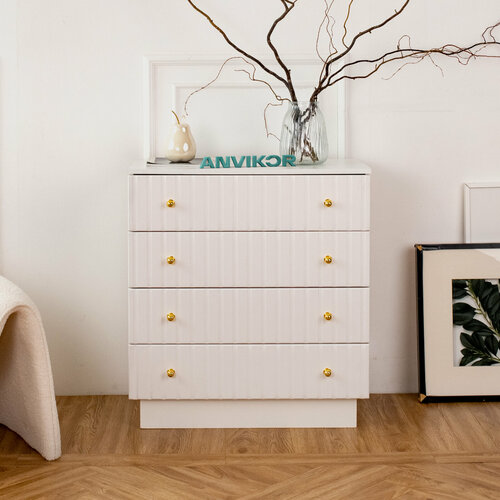 Комод с фрезеровкой белый высокий с выдвижными ящиками Лиму