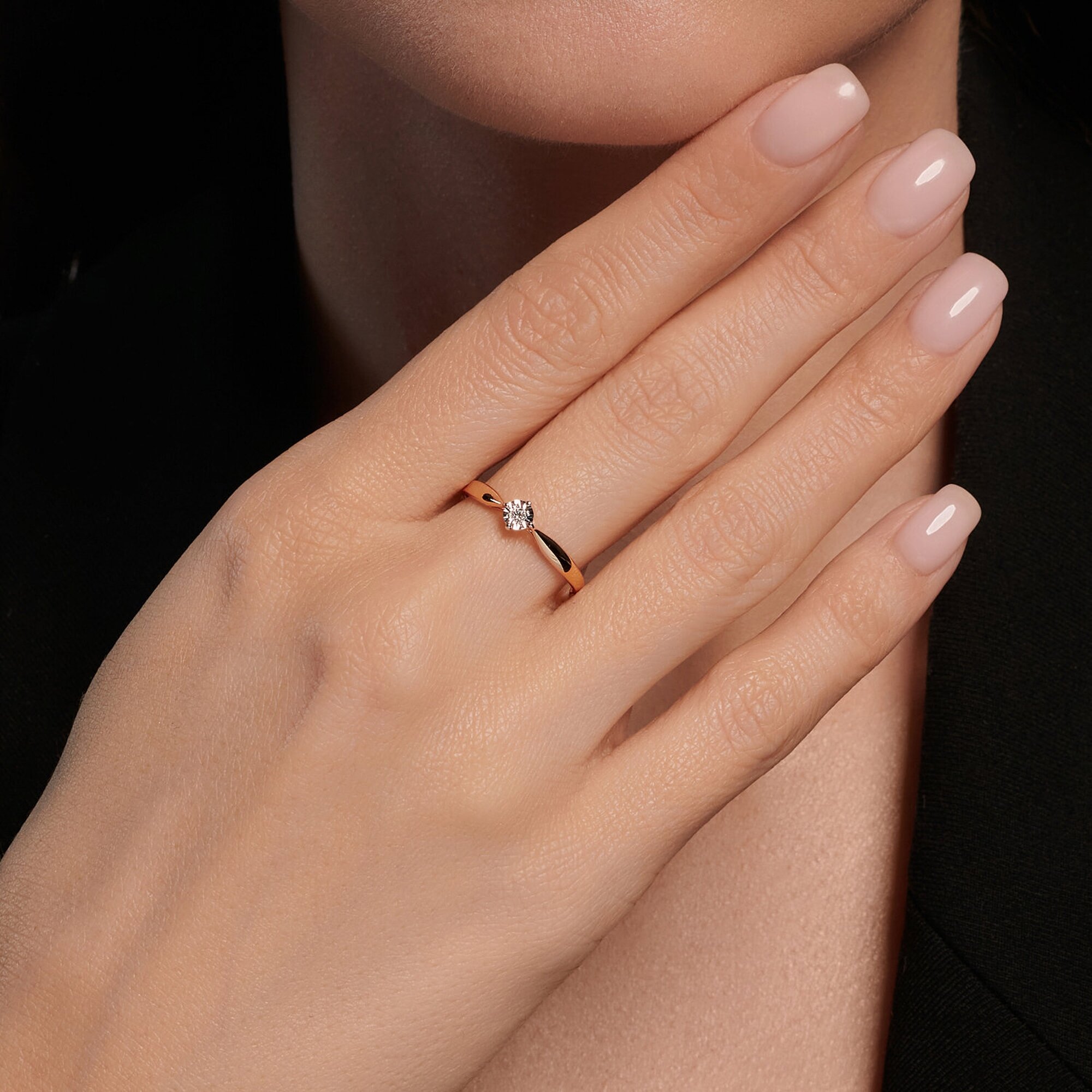 Кольцо помолвочное Diamant online, красное золото, 585 проба, бриллиант, размер 16, прозрачный — фото 1