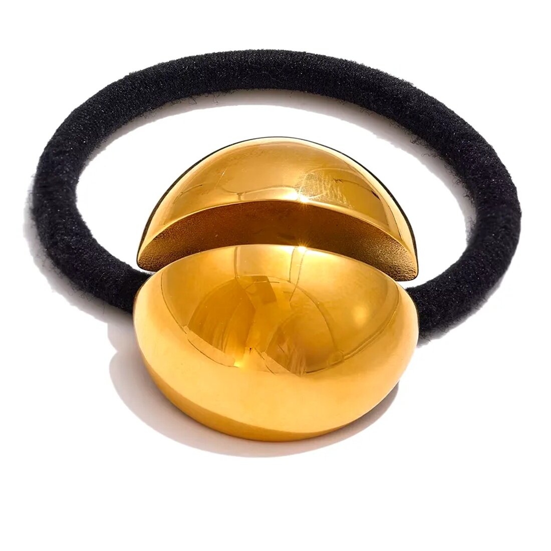 Резинка для волос с полусферой из нержавеющей стали с покрытием PVD Real Gold Plated, 1шт.