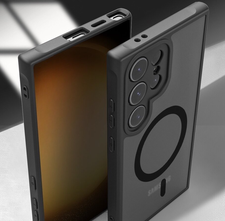 Чехол Creative Case для Samsung S24 Ultra (Самсунг С24 ультра) магнитный, совместимый с MagSafe (магсейф), противоударный, черный — фото 1