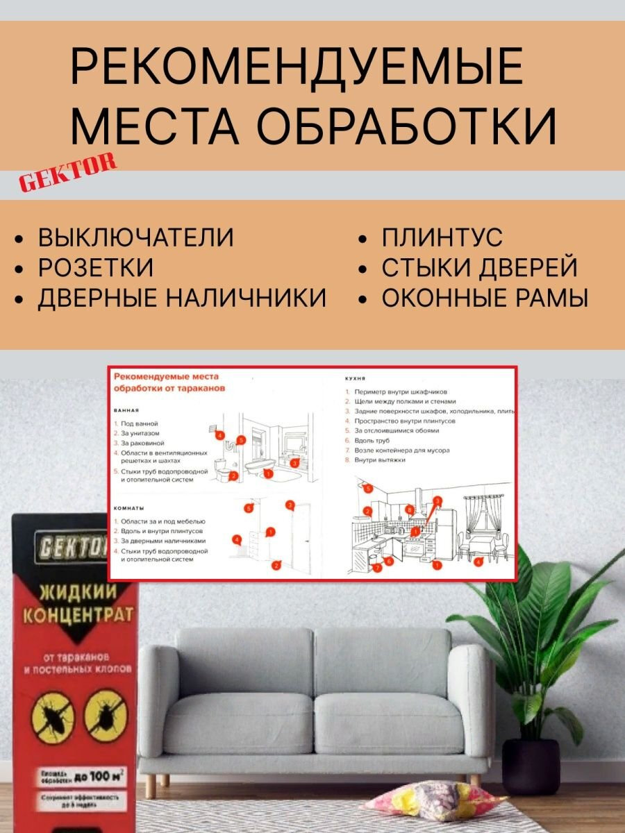 Cредство против клопов Gektor, отрава от насекомых, приманка, ловушка для тараканов, 50 мл — фото 1