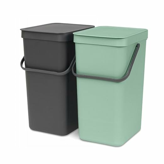 Набор ведер для мусора 2 x 16 л Brabantia Sort & Go темно-серый и мятно-голубой - фото №1