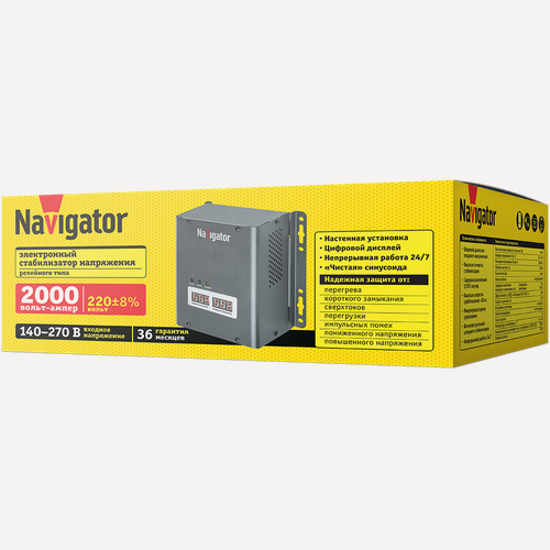Изображение товара Стабилизатор напряжения настенный Navigator 61 777 NVR-RW1-2000, 2000ВА