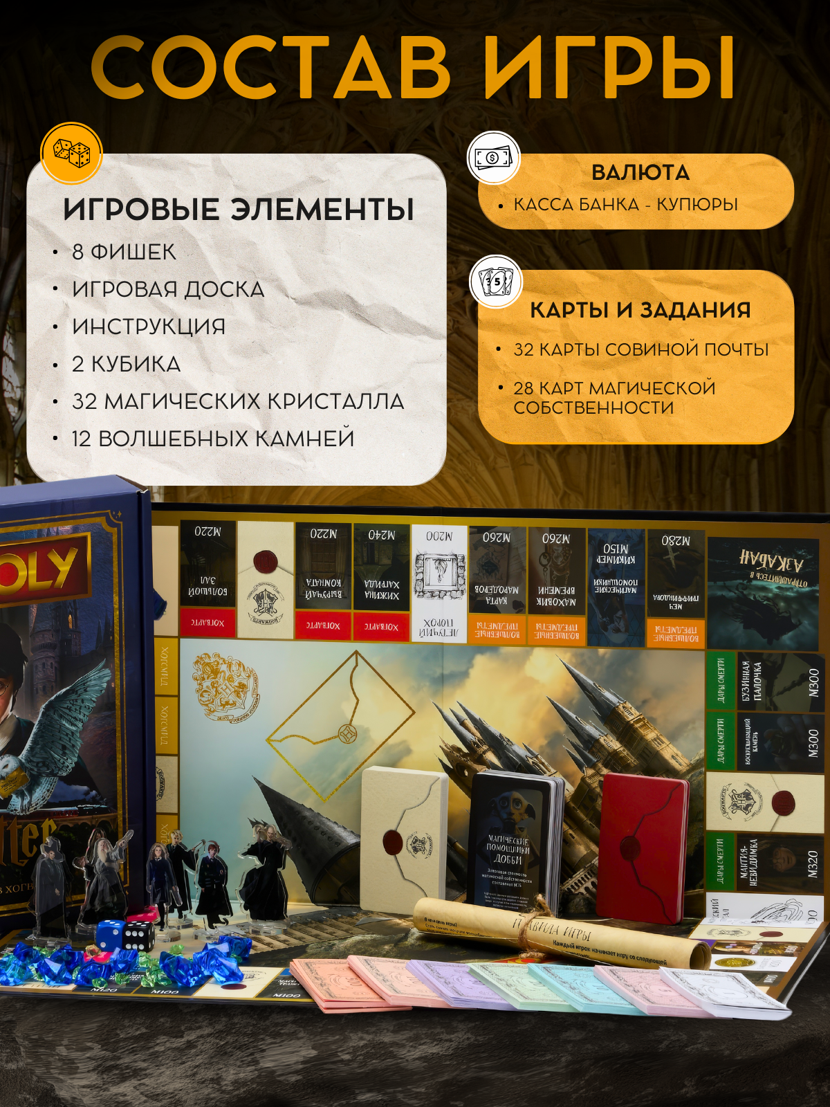 Настольная игра Монополия Гарри Поттер, для детей и взрослых — фото 1