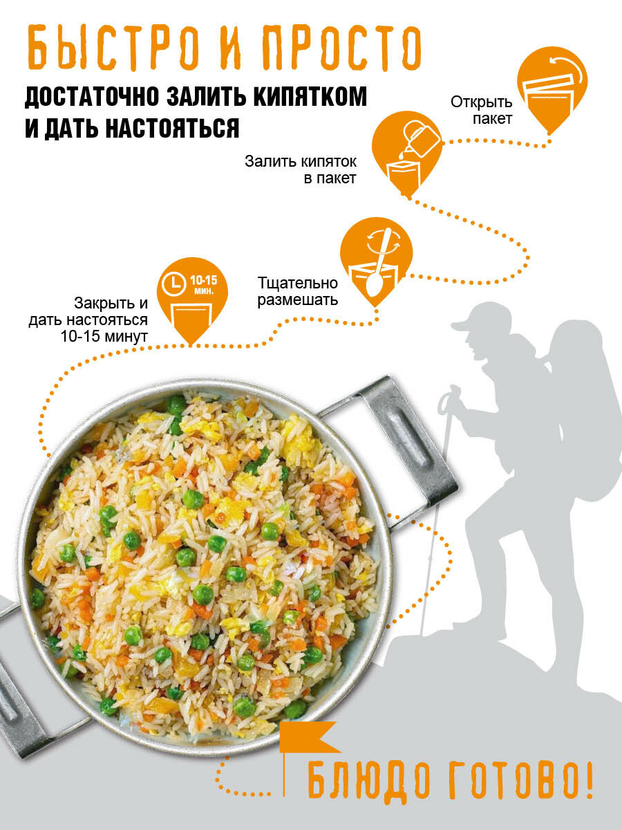 Картинки Каша рисовая Здоровая еда с овощами без варки быстрого приготовления сублимированная для похода, 70 г