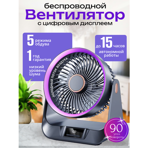 Вентилятор настольный беспроводной настенный бесшумный от USB серый фиолетовый Портативный вентилятор на батарейках аккумуляторный 2050₽