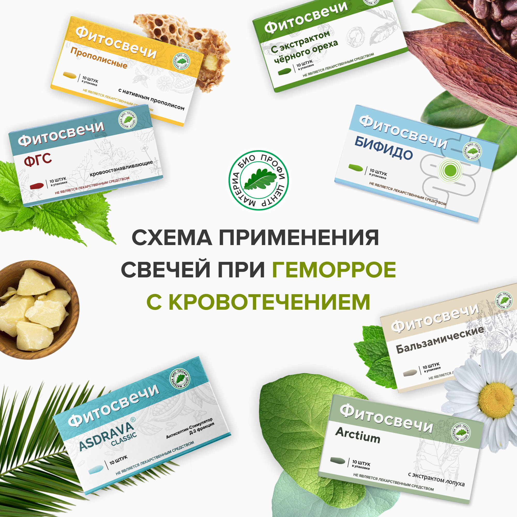 Набор свечей против геморроя при кровотечении 12 уп свечи ФГС Прополисные Бальзамические Arctium Бифидо и др