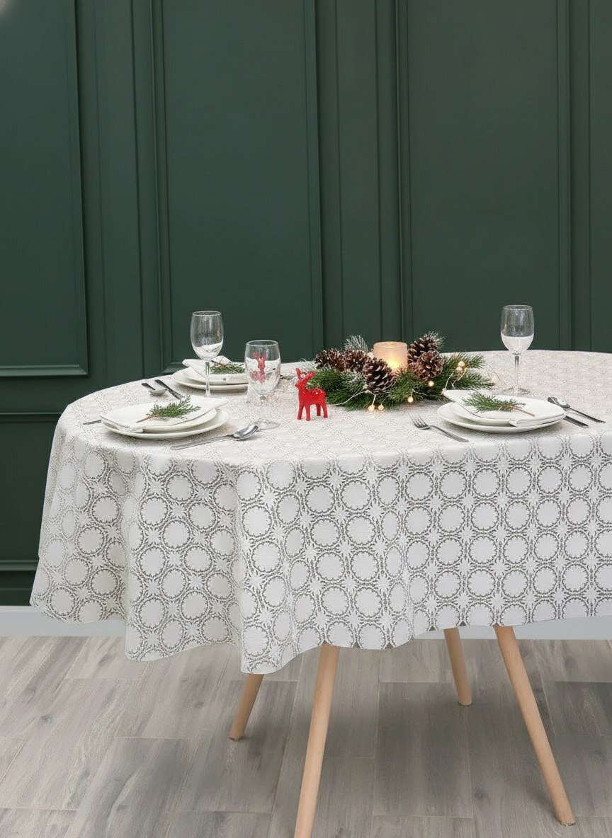 Скатерть новогодняя овальная  Элегия  диаметр 126х180 см   клеенка на стол ПВХ