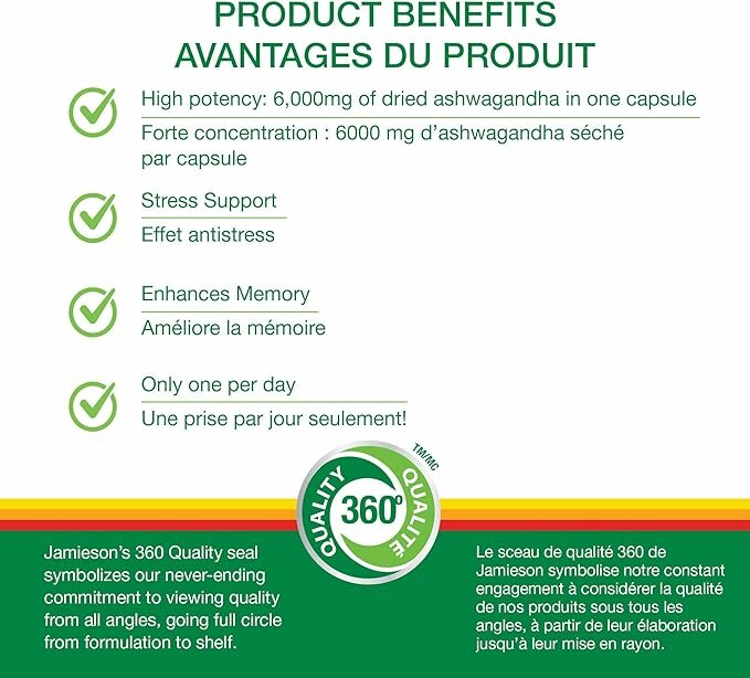 Витамины Jamieson, для снятия стресса, с ашвагандой, 60 капсул — фото 1