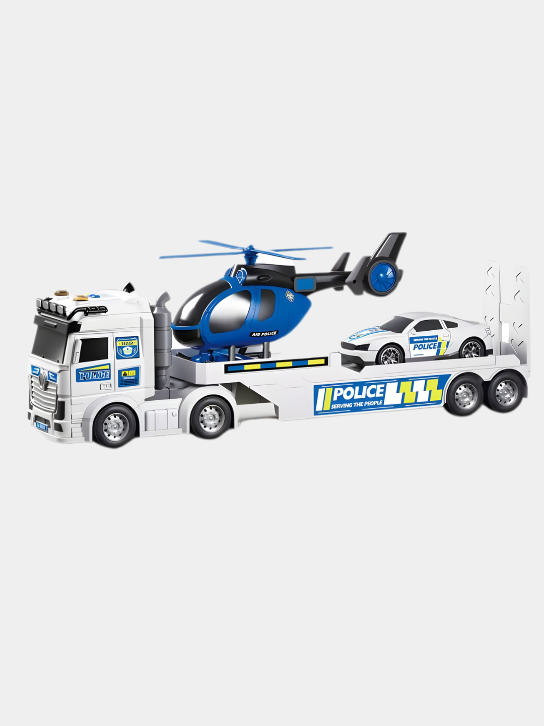 Набор машины, вертолет, грузовик, полицейская машина, пожарная, военная, строительная — фото 1