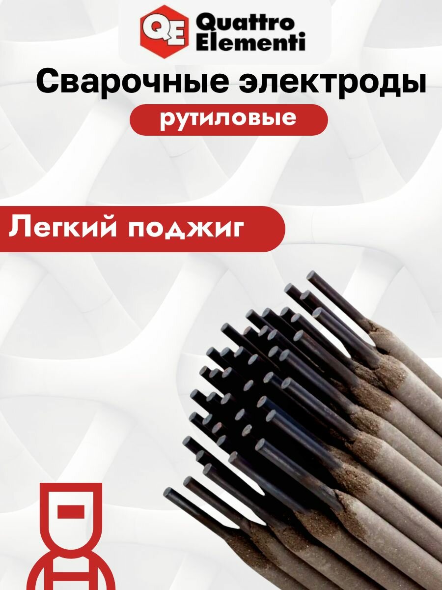 Электроды сварочные QUATTRO ELEMENTI рутиловые, 2,5 мм, 0.9 кг 770-421 — фото 1