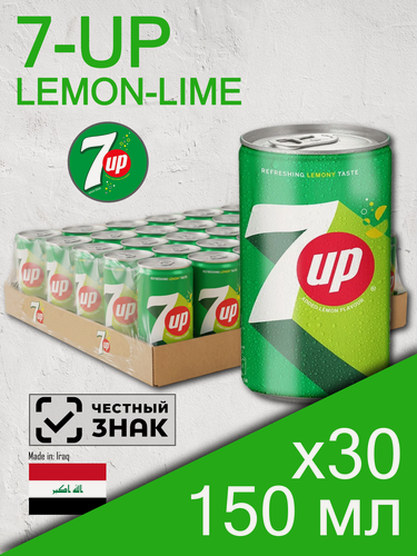 Изображение товара 7UP Lemon-Lime, 0.15 л, 30 шт, банка (газированный напиток Севен Ап, Лимон и лайм, жб, 7-UP, 7-АП, 7АП, мини)