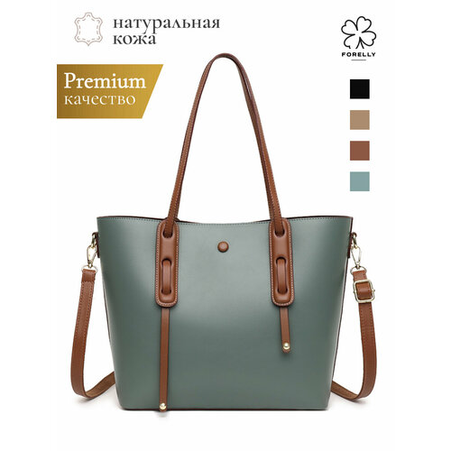 Сумка  шоппер FORELLY, натуральная кожа, зеленый, серый