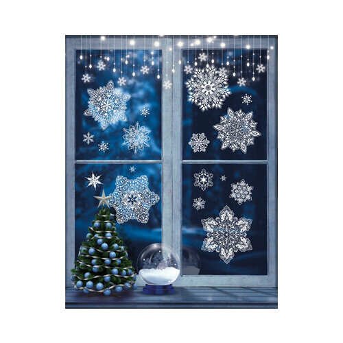 Наклейки новогодние Сфера на окна Снежинки кружевные, формат А3