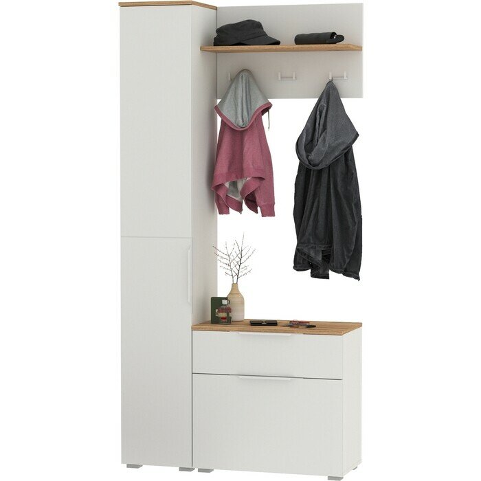 фото Прихожая Моби Октава 14, цвет белый шагрень/ дуб золотой/ фасады МДФ белый шагрень (1026981)