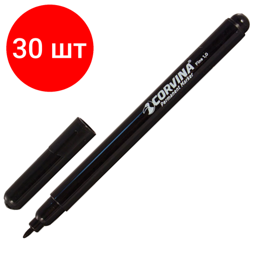Комплект 30 шт, Маркер перманентный (нестираемый) CORVINA, тонкий наконечник 1 мм, черный, 42953/01