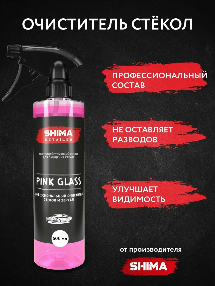 Очиститель стекол и зеркал автомобиля быстродействующий состав SHIMA DETAILER PINK GLASS 05л Средство для стекол 4603740920094