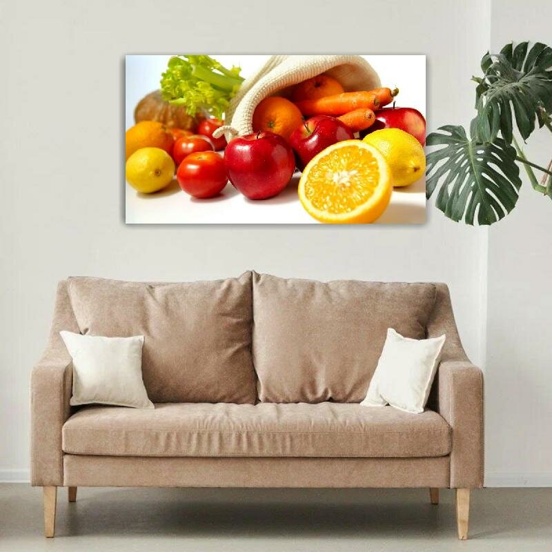 Картина на холсте 60x110 LinxOne "Еда овощи яблоки морковь" интерьерная для дома / на стену / на кухню / с подрамником