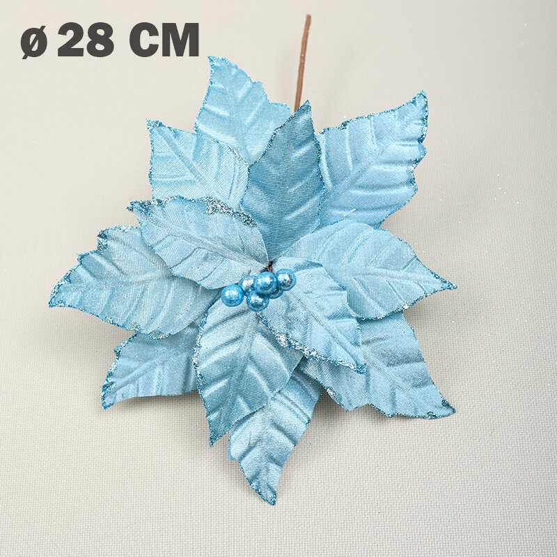 Цветок искусственный декоративный новогодний, d 28 см, цвет голубой