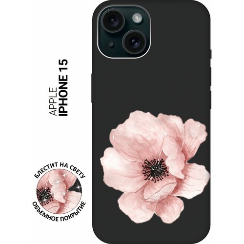 фото Силиконовый чехол на apple iphone 15 / эпл айфон 15 с рисунком "pink flower" soft touch черный slvgo