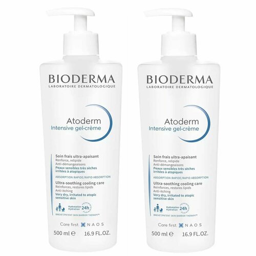 Bioderma Гель-крем Atoderm Intensive, 2 х 500 мл bioderma гель крем для тела atoderm intevsive gel сrème 200 мл