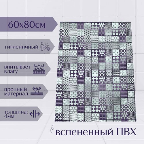 Напольный коврик для ванной комнаты из вспененного ПВХ 80x60 см, белый/бордовый, с рисунком