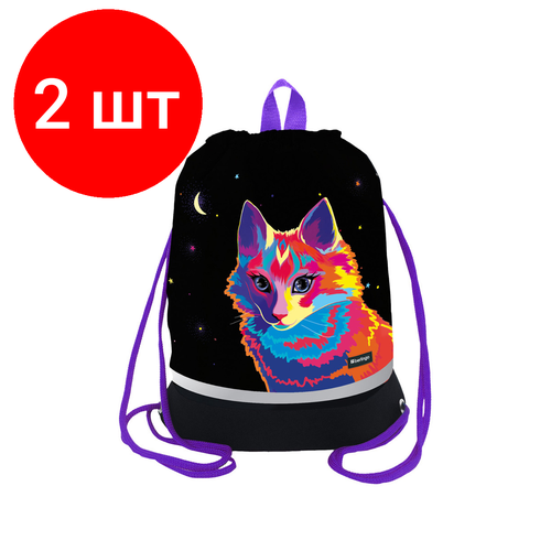 Комплект 2 шт, Мешок для обуви 1 отделение Berlingo Astro Cat, 400*480мм, расширяющееся дно, светоотражающая лента, карман на молнии комплект 2 шт мешок для обуви 1 отделение berlingo pretty girl 400 480мм расширяющееся дно светоотражающая лента карман на молнии