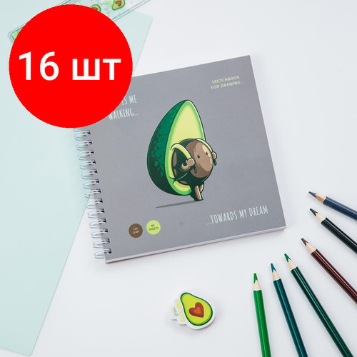 фото Комплект 16 шт, скетчбук 60л, 150*150 meshu "avocadreams", на гребне, выб. лак, soft-touch, 120г/м2