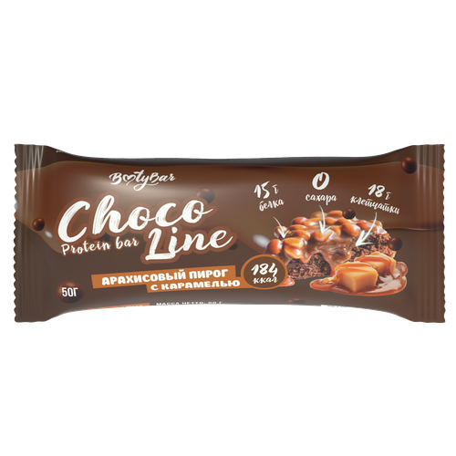 Протеиновый батончик в темном шоколаде BOOTYBAR Chocoline, Арахисовый пирог с карамелью, 20шт по 50 г