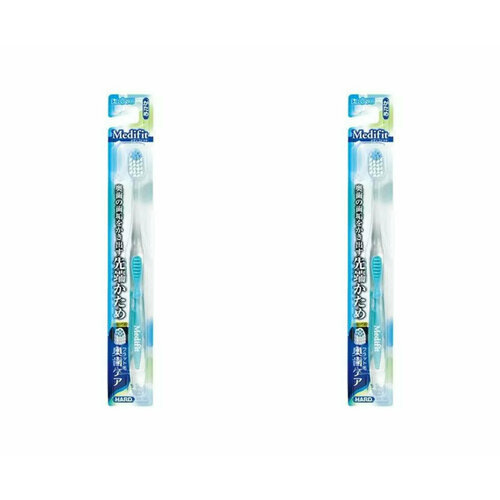 Зубная щетка Ebisu компактная с прямым срезом ворса и прорезиненной ручкой, жесткая, 2 шт.