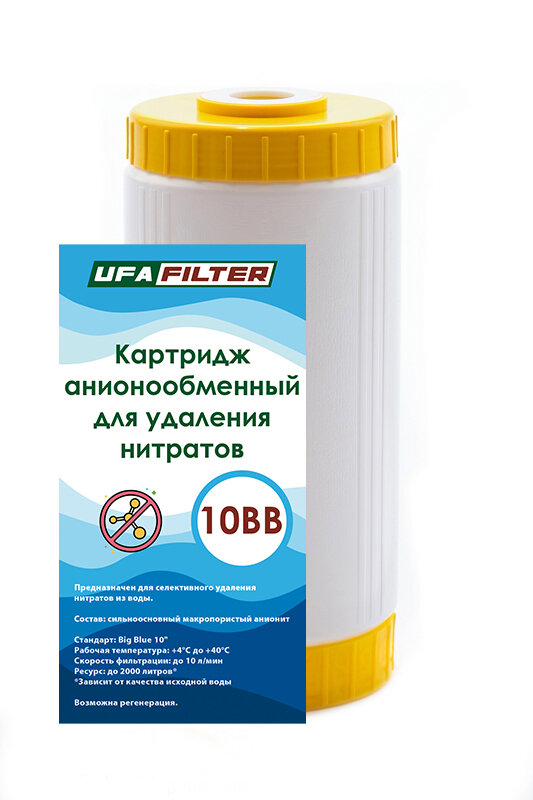 Картридж засыпной от нитратов UFAFILTER разборный 10BB (анионообменная смола нитратселективная Pure Resin)