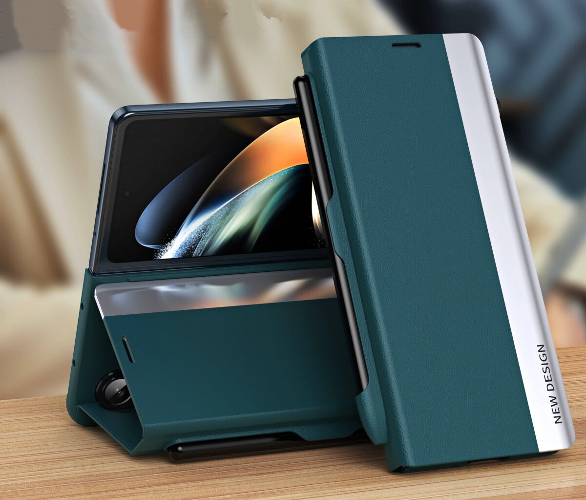Чехол-книжка MyPads для Samsung Galaxy Fold 5 (SM-F946B) из качественной водоотталкивающей импортной кожи магнитный зеленый