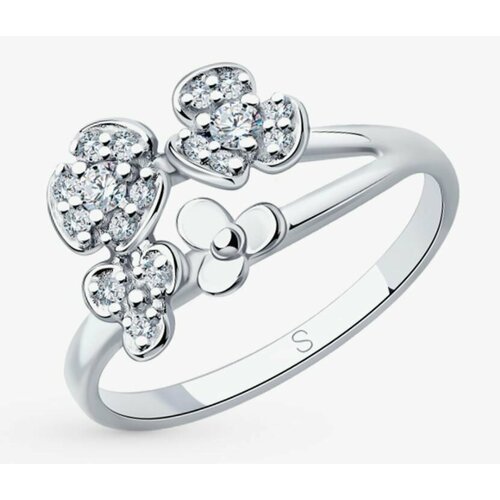 Кольцо Tosya, серебро, 925 проба, фианит, размер 16.5