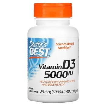 Изображение Doctor's Best Витамин D-3, 125 мкг (5000 IU) 180 капсул
