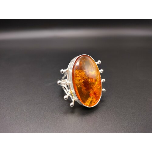 Кольцо Flour, серебро, 925 проба, янтарь, размер 20, серебряный